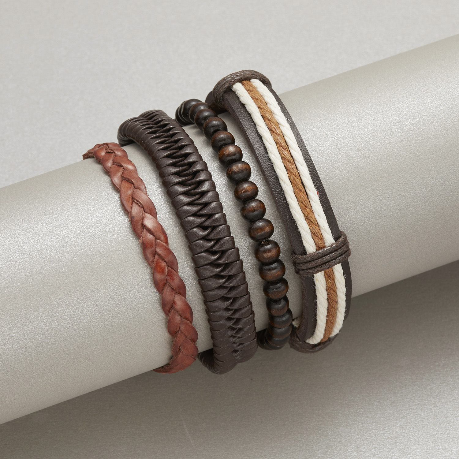 Fashion Cross Heart Shape Pu Leather Knitting Menu0027S Bracelets 1 Set