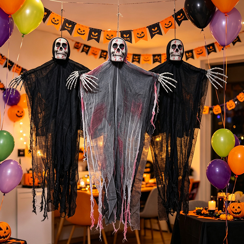 Decoración de Halloween fantasmas colgantes horrores accesorios calaveras colgantes fantasmas disfraz de casa embrujada al aire libre colgantes decoraciones gaza fantasmas