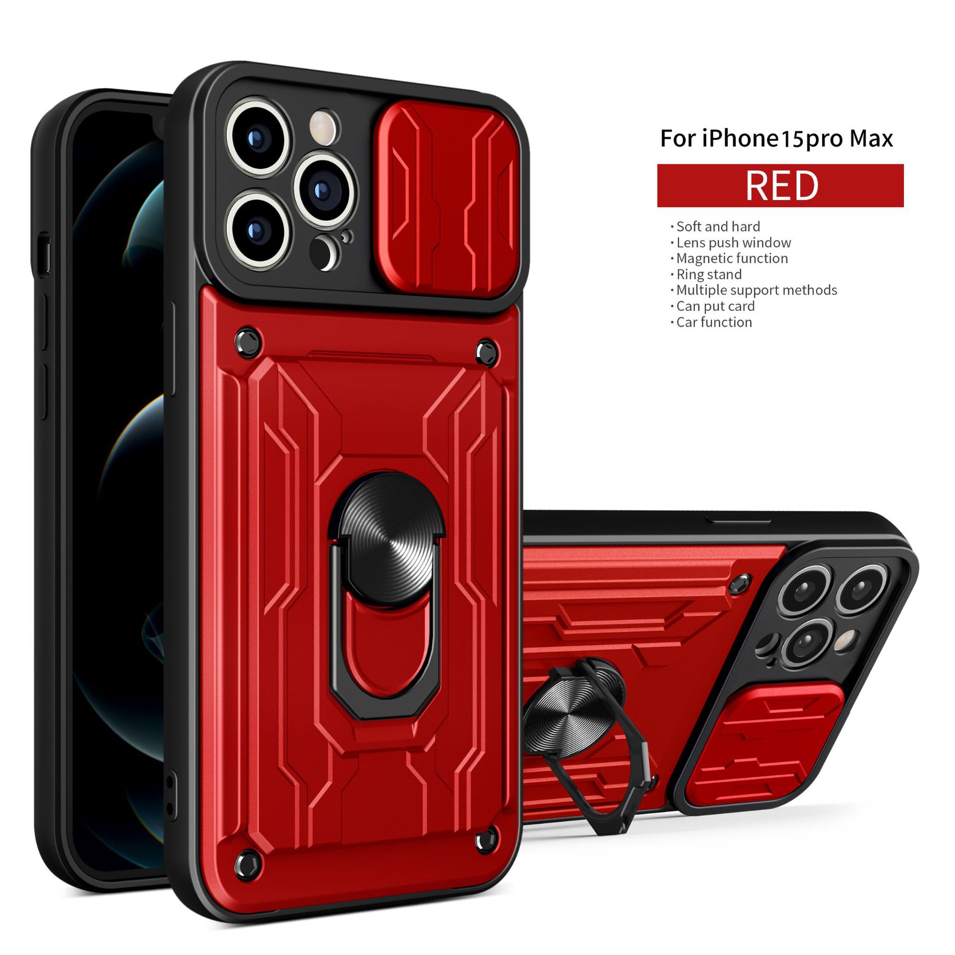 iP15 pro max bolsas de tarjetas para teléfonos móviles Apple TPU + PC armadura anti-caída ventana de empuje de lente