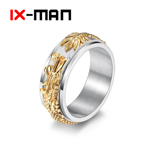 China Dragon Panlong Rotatable Stress-Relieving Ring, Majestic Dragon Rising Retro Men's Signet Ring, Factory Direct Sales
