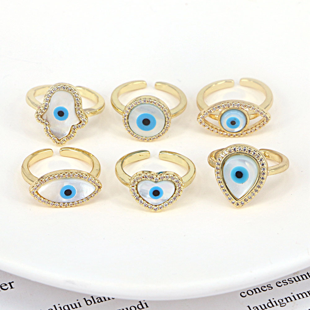 European And American Jewelry Heart-shaped Geometric Shell Eye Copper Ring display picture 4