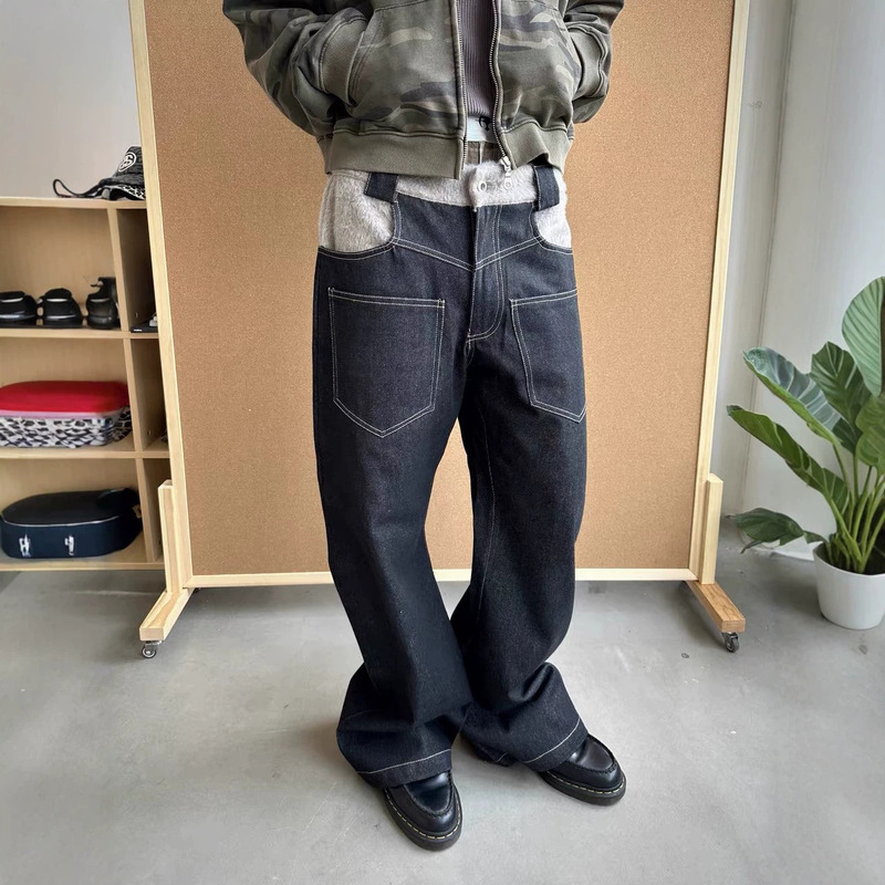 Trendy Item: Coke Original "Scarf" Patchwork Curved Silhouette Japanese Okayama Casual Straight-Leg Jeans