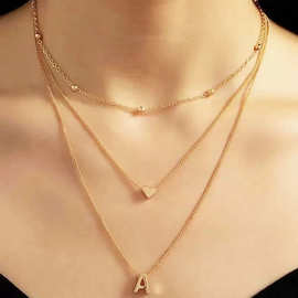 亚马逊热卖英文字母钛钢项链ins风欧美电镀18K金不掉色锁骨链