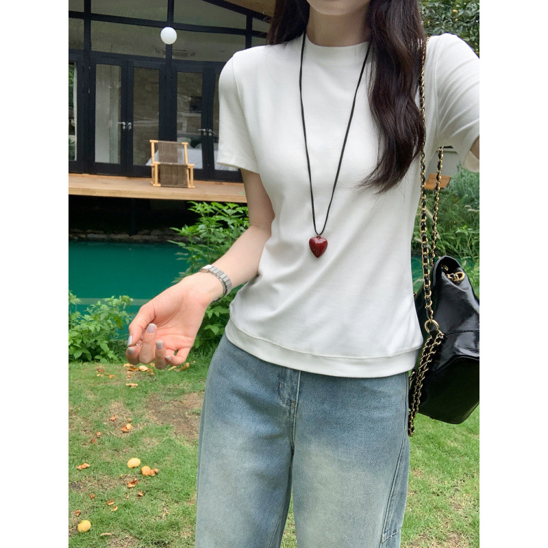 Dopamine Unique Beautiful Pink Round Neck Right Shoulder Short-Sleeved T-Shirt for Women 2025 Summer New Loose Slimming Look Top