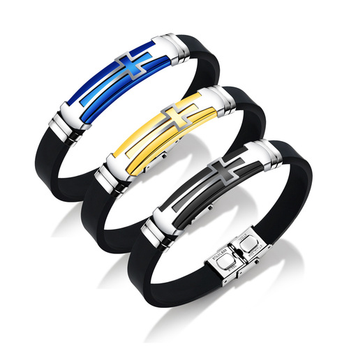 Personalized Retro Minimalist Cross Men's Bracelet, Korean Style Fashion Trendy Silicone Bracelet, Direct Manufacturer Sale