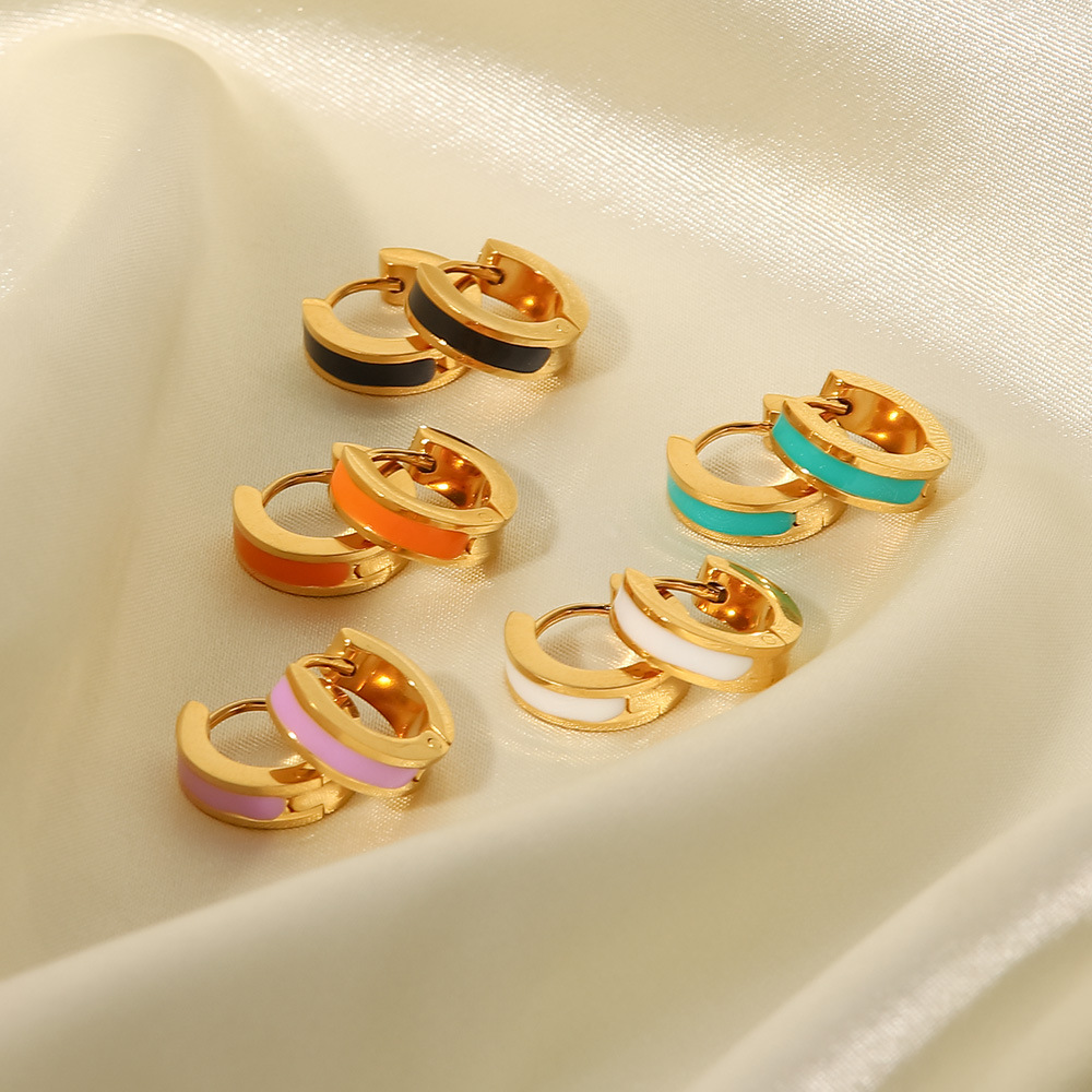 Fashion Round Stainless Steel Earrings Enamel Gold Plated Stainless Steel Earrings display picture 2