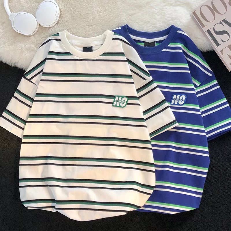 Camiseta de rayas de los hombres de verano 2022 nuevo diseño sentido nicho flojo retro Hong Kong estilo ins moda estudiante de manga corta top