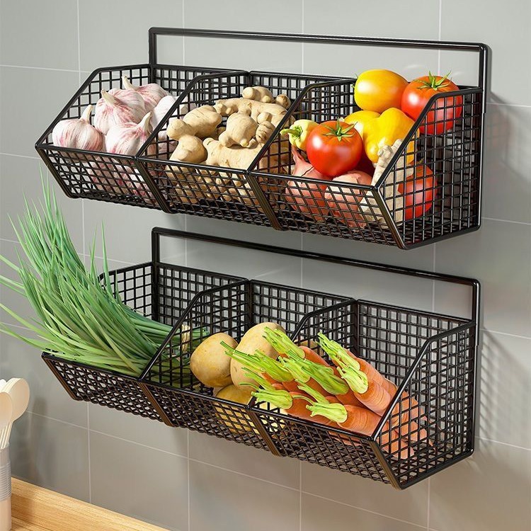 廚房多功能姜蒜收納筐置物籃壁掛式廚房生薑蒜頭大蒜壁掛籃收納盒