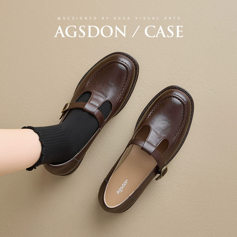 Женские кожаные туфли Augu Shiden коричневого цвета, весна-осень 2025, новые повседневные туфли без застежек на плоской толстой подошве, модель Мэри Джейн.