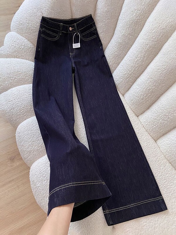 Dark Blue Straight-Leg Jeans for Women, 2026 Summer New Style, High-Waisted Design, Loose Fit, Slimming, Versatile Wide-Leg Ins-Style Dark Blue Straight-Leg Jeans for Women, 2026 Summer New Style, High-Waisted Design, Loose Fit, Slimming, Versatile Wide-Leg Ins-Style