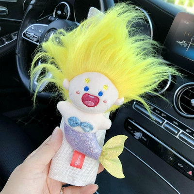 The United States blew up the mermaid car seat belt shoulder pad cotton doll doll car ornaments car decoration women (Sürətlər qutusu və əl tormozu başlıqları) - genuine-yellow-hair-mermaid-white-linen-shoulder-pad-single