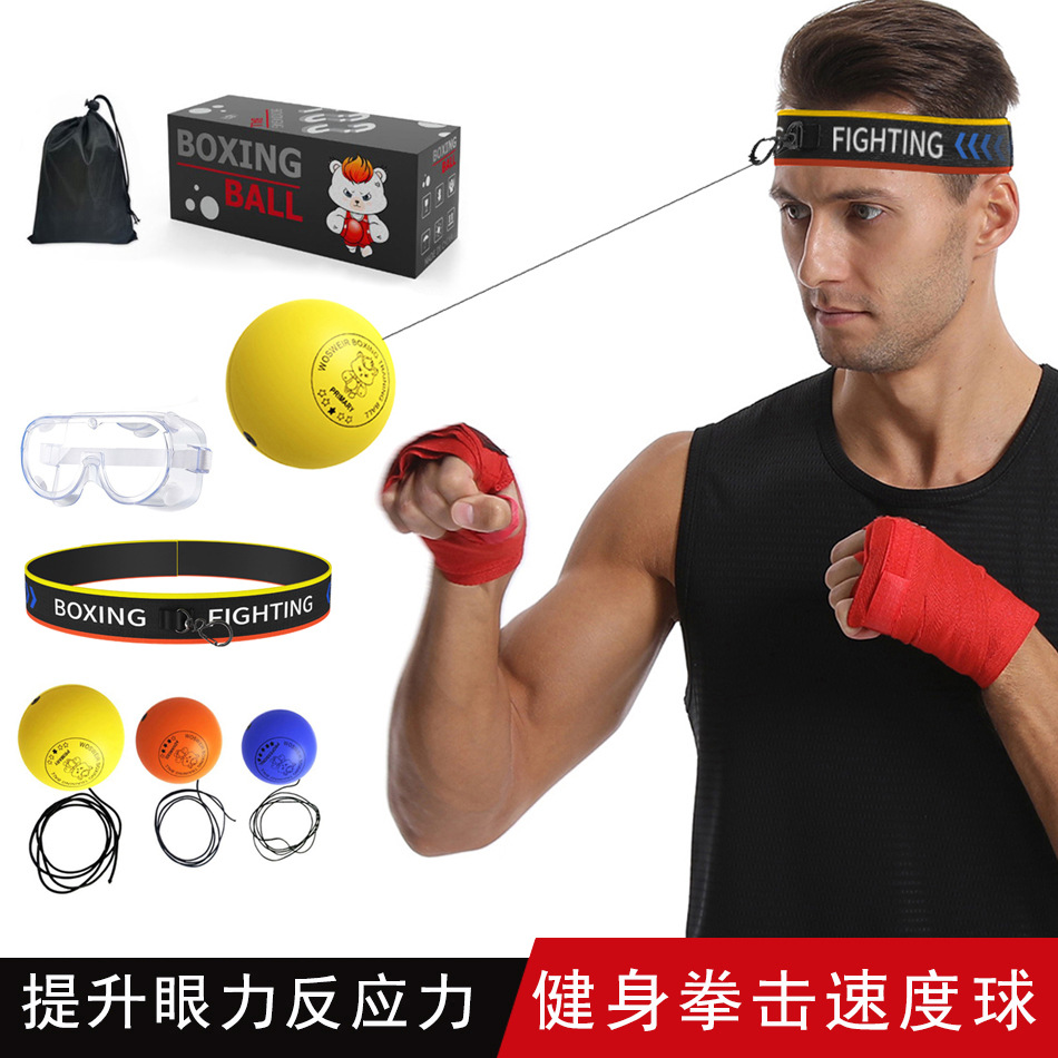 Bola de velocidad de boxeo montada en la cabeza Bola de reacción Bola mágica Entrenamiento en el hogar Bola de descompresión para niños Bola de espuma brillante de PU