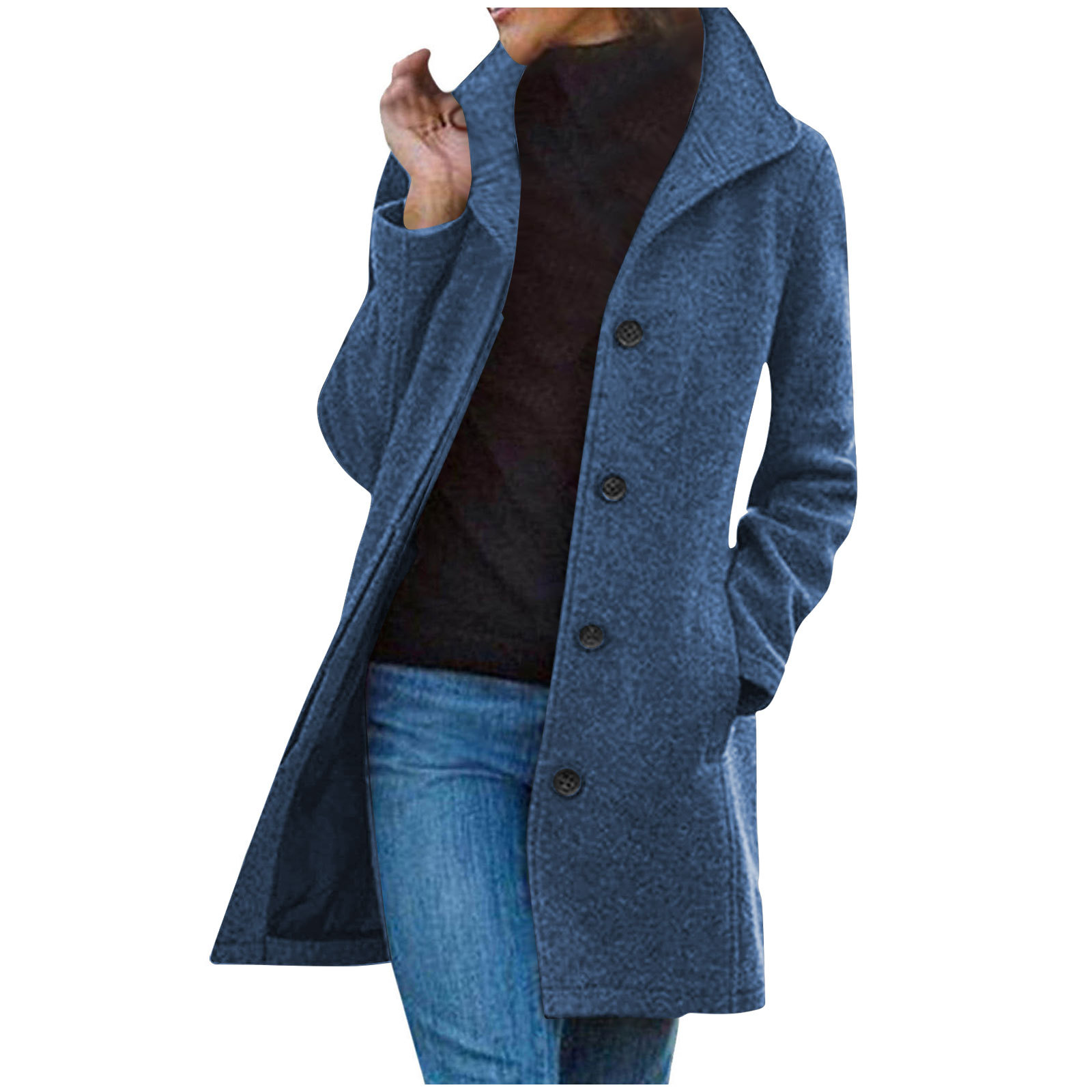 2024 Cross-Border Women's Solid Color Casual Thick Wool Stand Collar Single Lined Pocket Breasted Fur Coat Casual Jacket