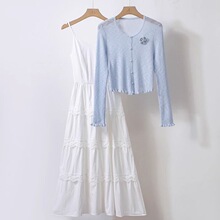 超仙仙女气质吊带裙两件套针织外套连衣裙女夏夏新款时尚套装裙女