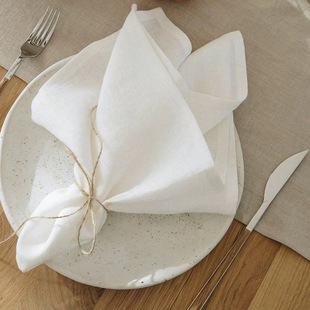 Cross-Border Napkin Linen Cotton White Solid Color Wedding Party Holiday Wedding Decoration Table Mat Napkin Cloth