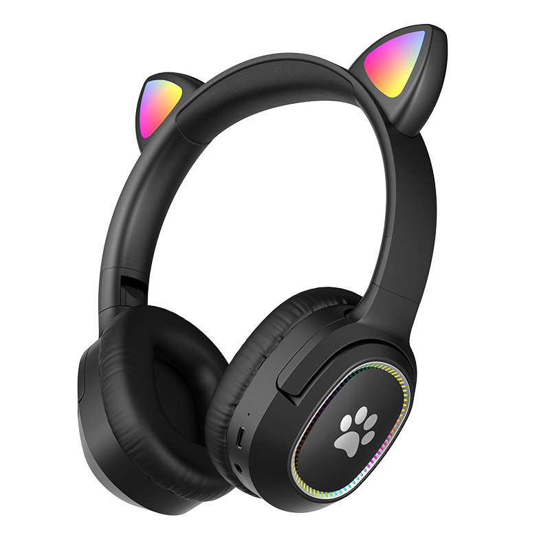Nuevos auriculares transfronterizos, orejas todo incluido, orejas de gato luminosas plegables de dibujos animados, auriculares inalámbricos Bluetooth en stock