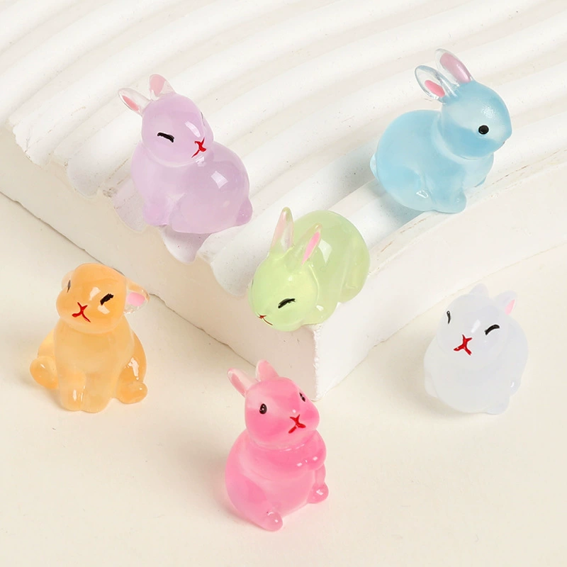 Милые светящиеся кролики из смолы, миниатюрные ландшафтные украшения для рабочего стола, декоративные светящиеся аксессуары для DIY-украшений