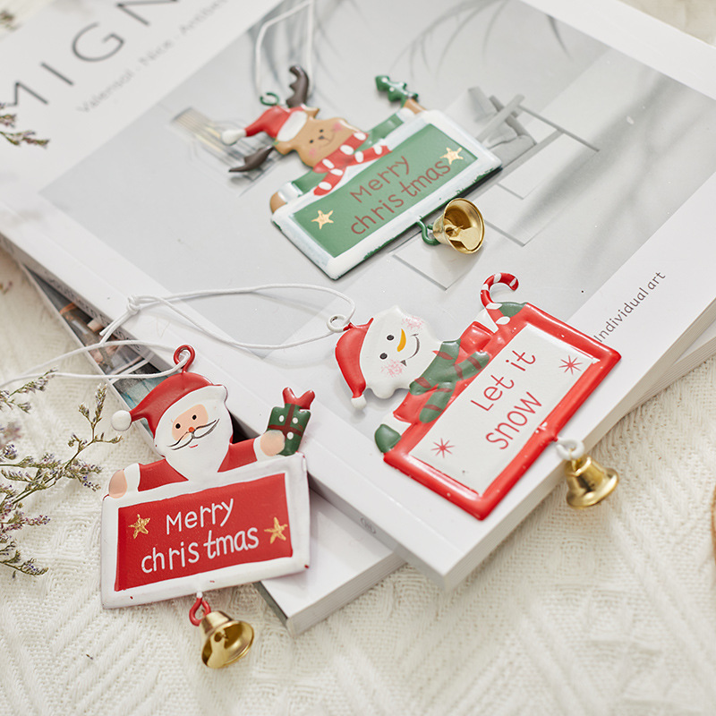 Nuevos productos transfronterizos Navidad hierro forjado viejo hombre de nieve alce colgante Feliz Navidad pequeña placa decoración del árbol de Navidad colgante