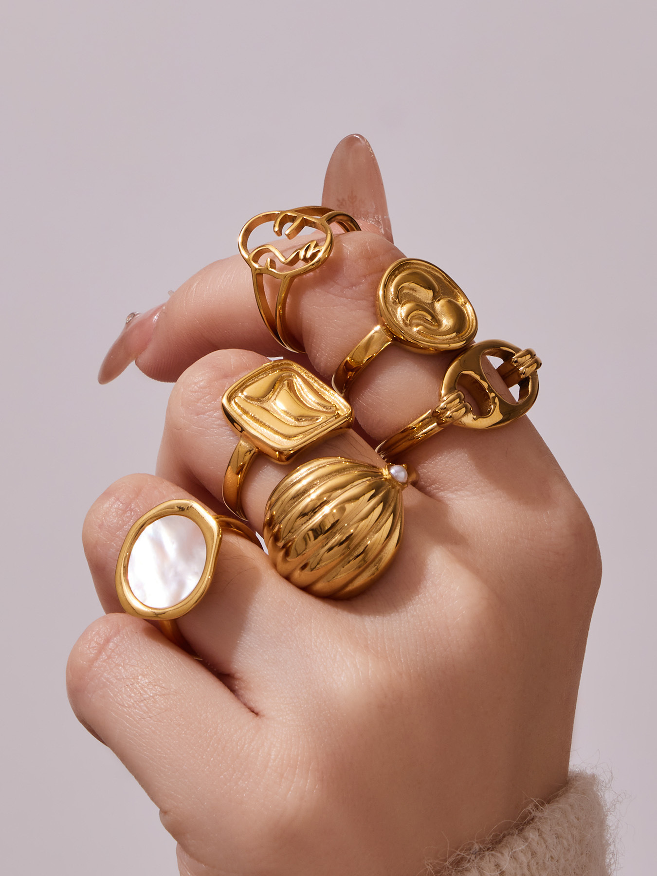 Mysterious Retro Geometric Open Ring Set Stainless Steel Jewelry_voghion.com