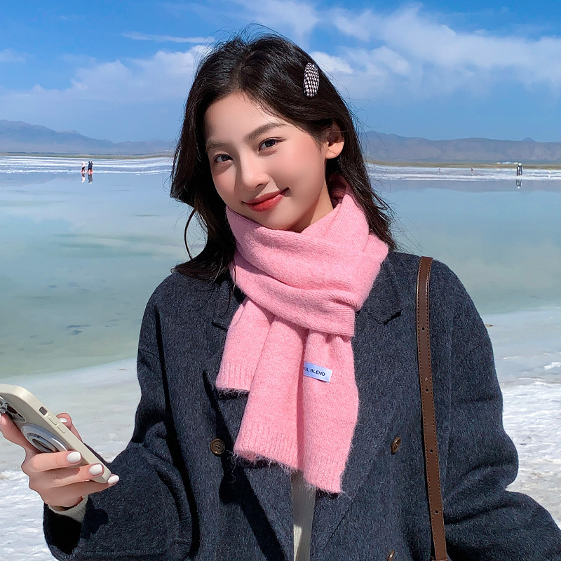 纯色简约温柔针织围巾女冬季软糯百搭防寒加厚保暖护脖颈围脖围巾|undefined