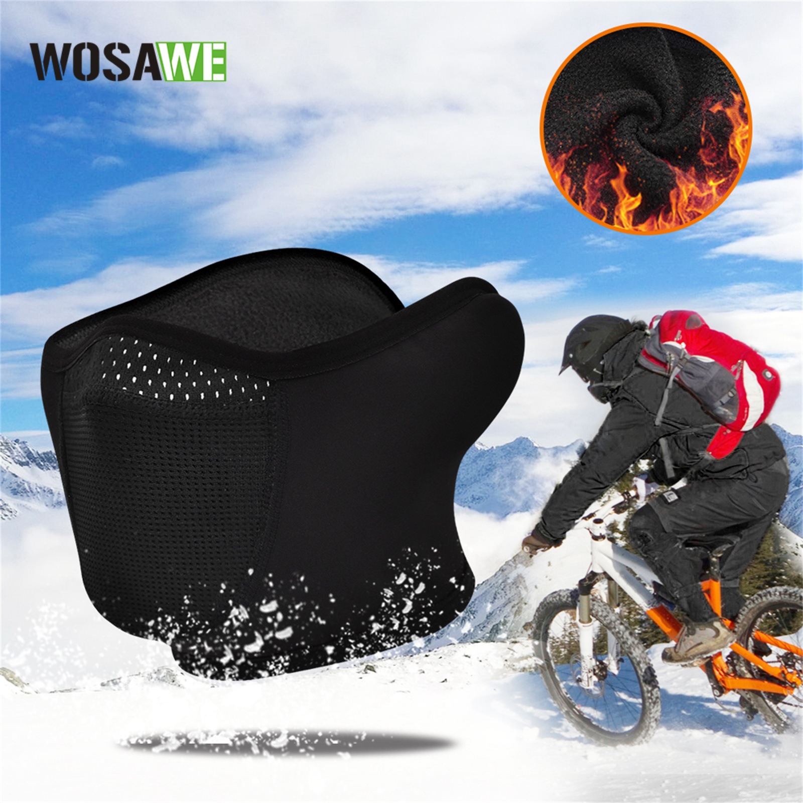 WOSAWE 户外冬季保暖防风面罩抓绒防寒滑雪遮耳面巾透气骑行口罩