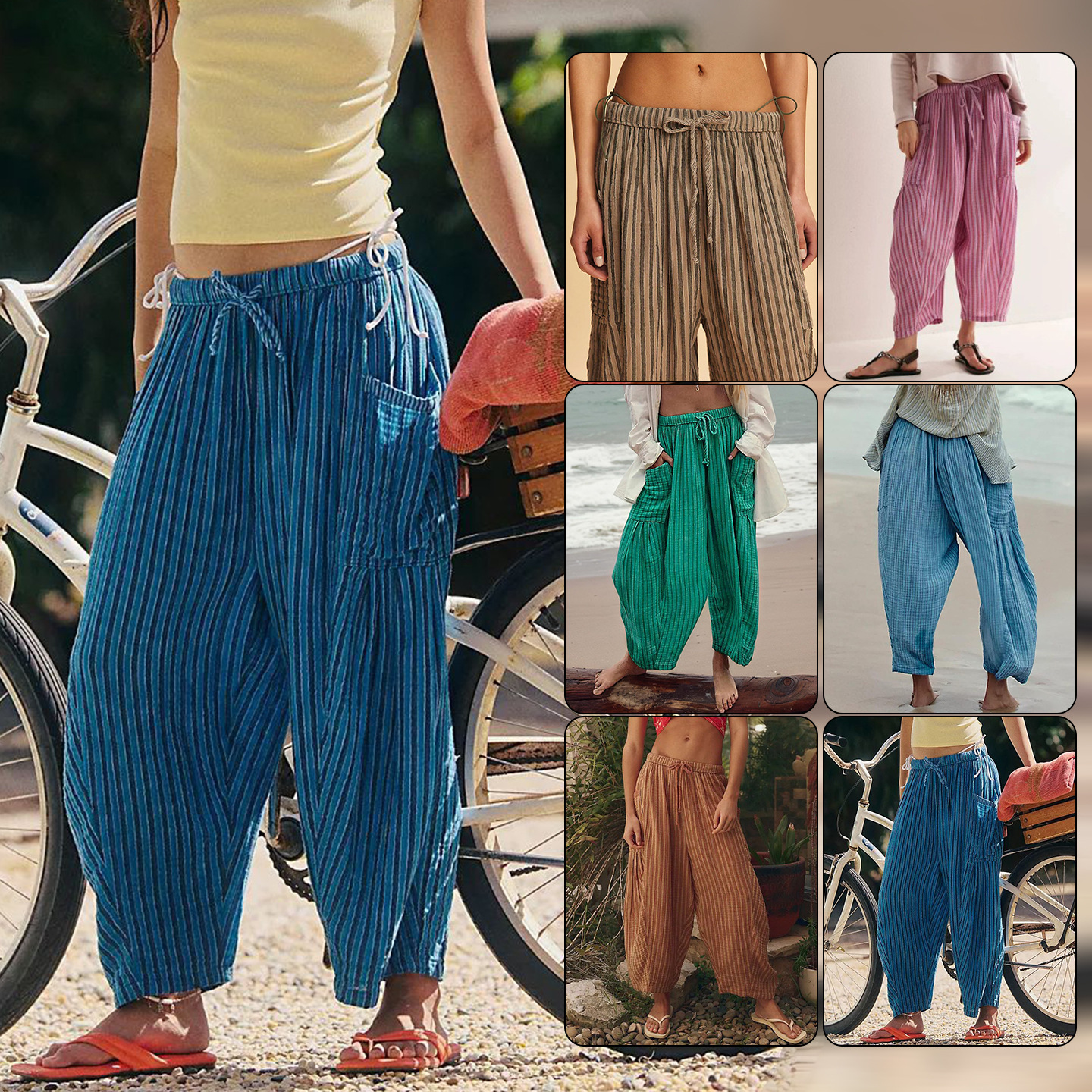 2026 European and American Cross-Border Spring and Autumn Hot-Selling Striped Straight-Leg Pants with Elastic Waist, Nine-Point Pleated Pants, Breathable Casual Pants for Women