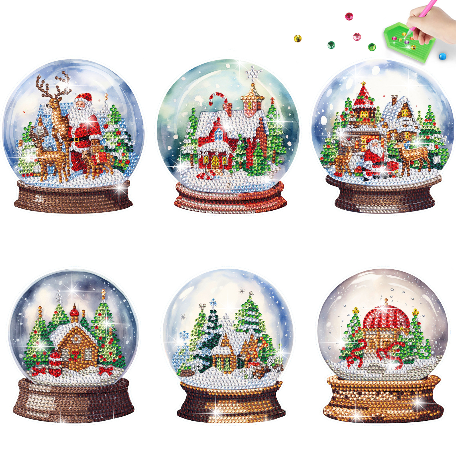Nueva Navidad bola de cristal pegatinas diamante pintura gratis pegatinas DIY pegatinas de dibujos animados niños hechos a mano cristal brillante diamante