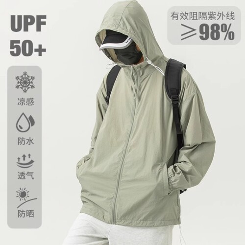 Outerwear Outdoor Breathable Sun Protective Clothing Model 2025 Ice Silk Men's Hooded Sun Shirt UV Protection Lightweight Summer Cross-border