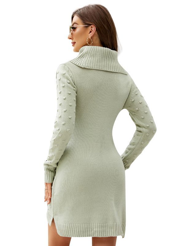 Transfronterizo 2023 otoño e invierno nuevo color sólido vestido de suéter de cuello alto largo europeo y americano slim fit Vestido de punto de las mujeres