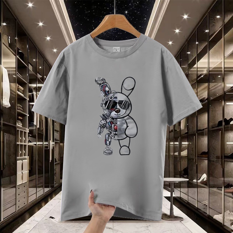 Tide Brand Mechanical Rabbit Printed Short-sleeved T-shirt, European And American Loose Large-size T-shirt Top_viptrois.com
