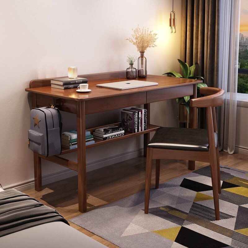 Solid Wood Desk with Drawers, Simple Office Study Desk, Student Home Writing Desk, Junior and Senior High School Student Bedroom Computer Desk