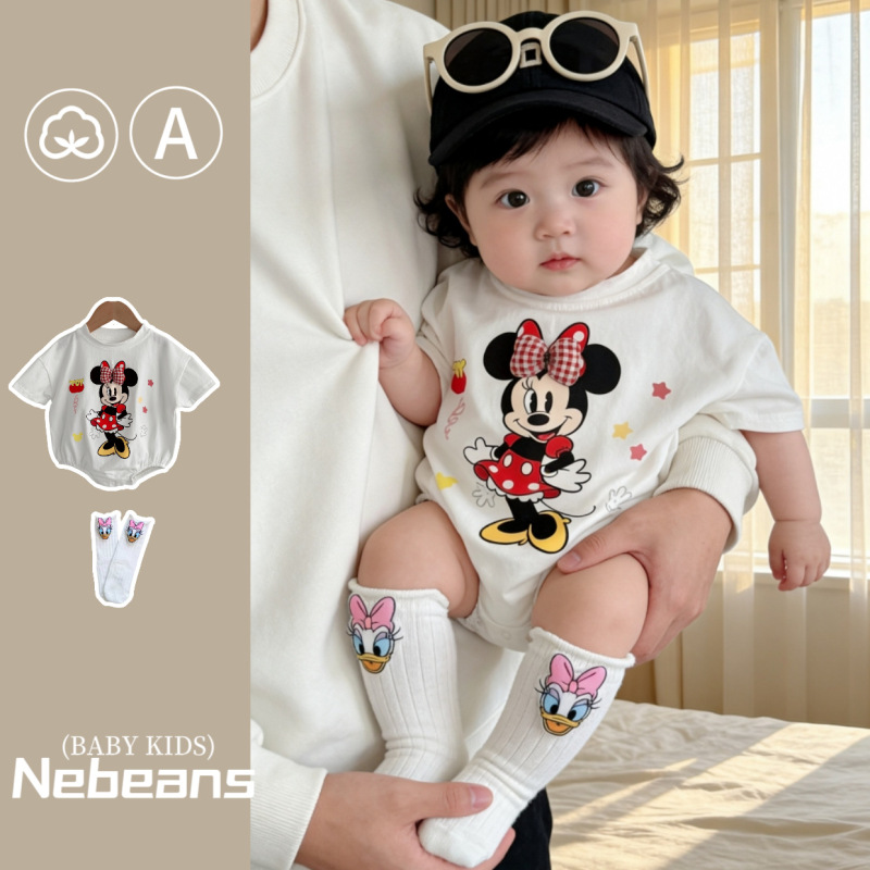 3-6-9-12 Months Baby Girl Summer Triangle Romper Set Cartoon Newborn Girl a Cotton Short-Sleeved Clothes
