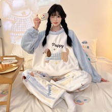 莜依纯2025新款秋冬季法兰绒睡衣卡通少女韩版可爱学生家居服套装