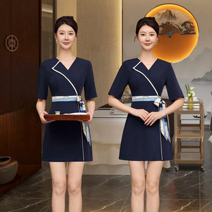 New Foot Massage Technician Work Clothes for Women Summer Classy Health Center Foot Bath Massage Short Culottes Elegant Soft Suit
