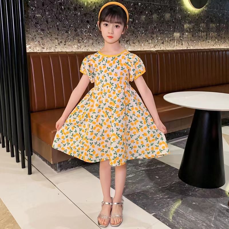 Girls Floral Dress 2025 Summer New Style Girls Summer Dress Medium and Large Kidsren's Skirt Kidsren's Princess Dress