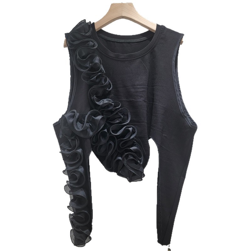 Viento oscuro irregular flor tridimensional pila vestir chaleco de otoño 2025 nuevo estilo suelto moda versátil dulce cool top mujer image 5