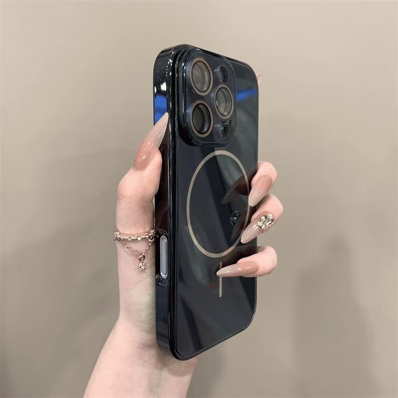 Vidrio de color sólido galvanizado simple para iphone16ProMax Apple 15 funda para teléfono móvil 14 nuevo estilo 13 atracción magnética 16