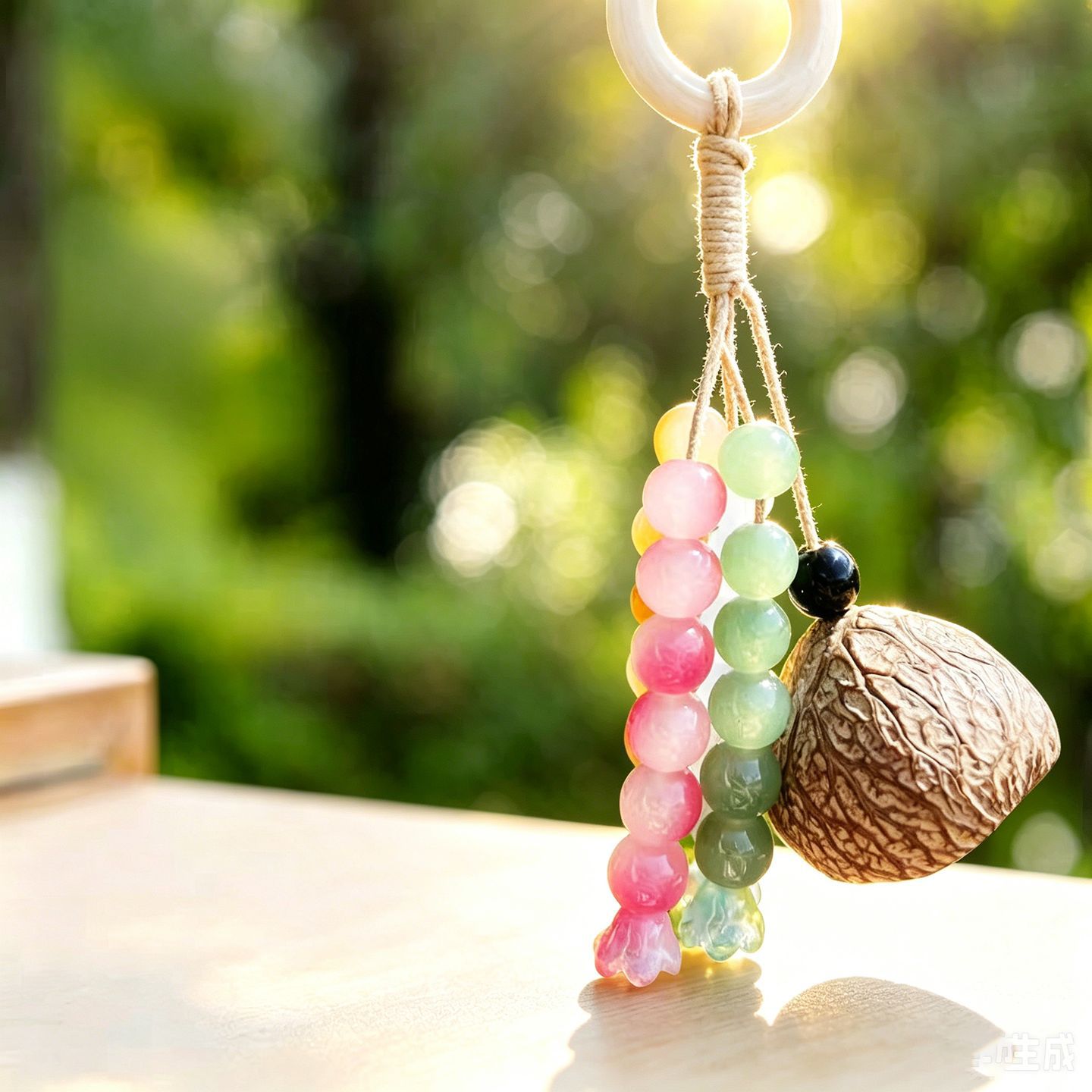 Forest-style natural fruit shell wind chime bag pendant, healing handmade finished product, car-mounted rattle, calming hanging ornament