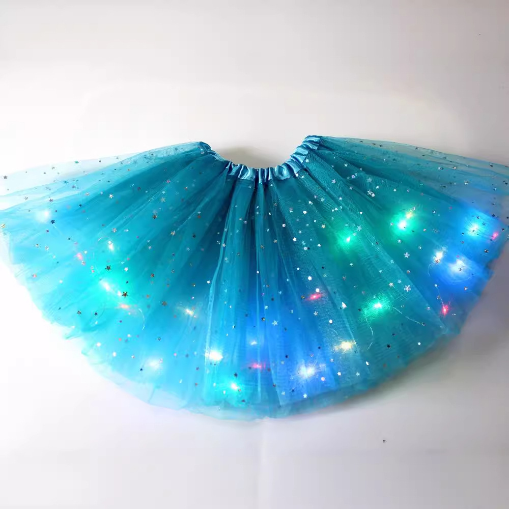 European and American New Kidsren's Sequined Tutu Skirt Tutu Skirt Luminous Half-Length Mesh Skirt Led Dance Star Bunny Skirt