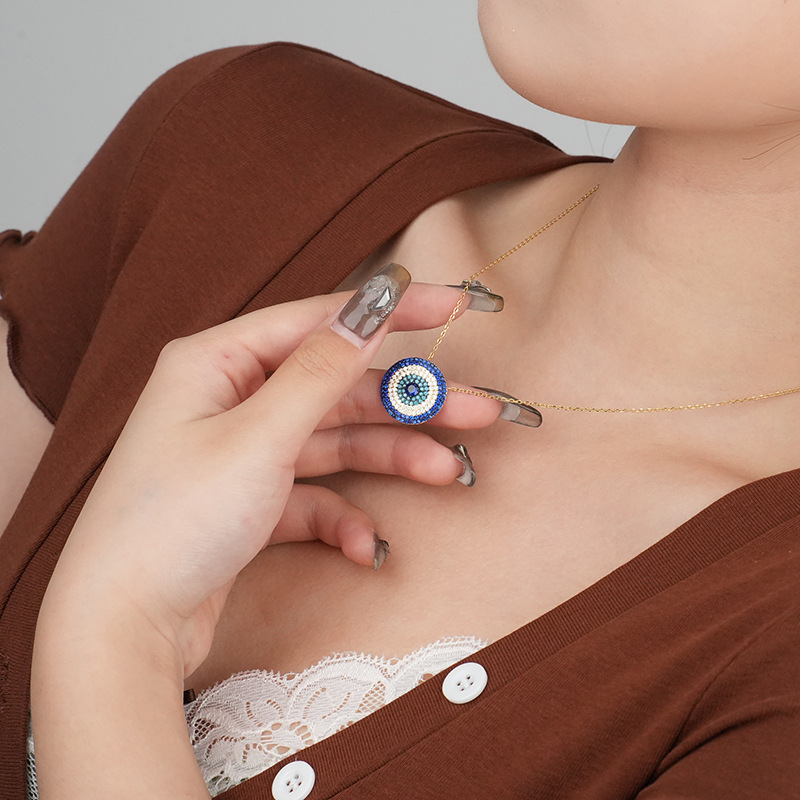 Collana in argento sterling con occhio del diavolo e catena a clavicola retrò con diamanti di nicchia_voghion.com