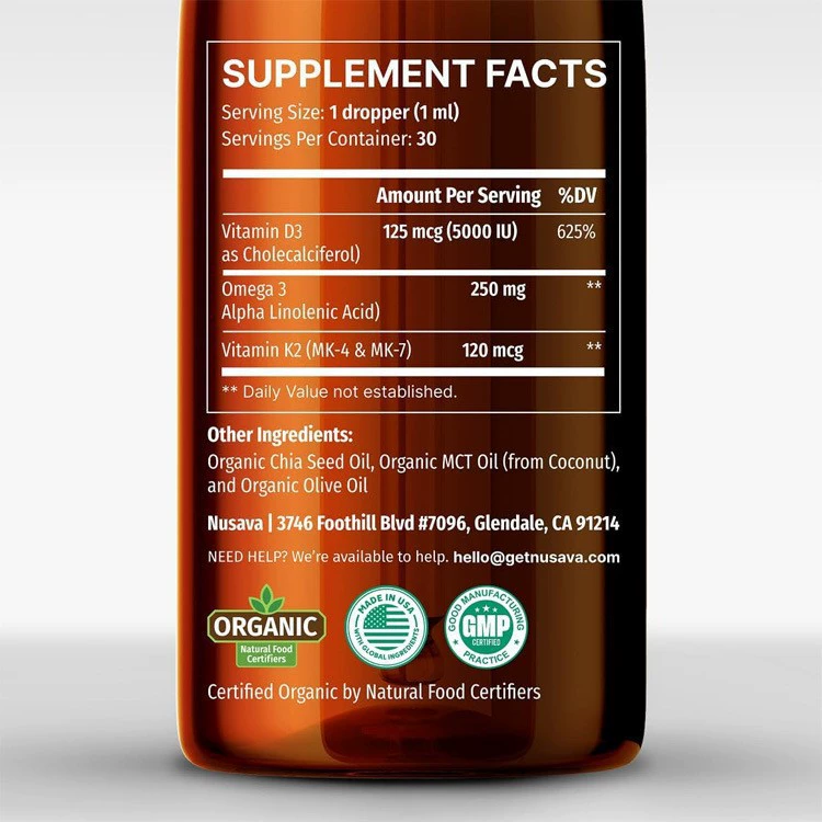 Граница продажи термального органического витамина D3K2 капли ORGANIC VITAMIN D3 K2 Drops Заводская обработка
