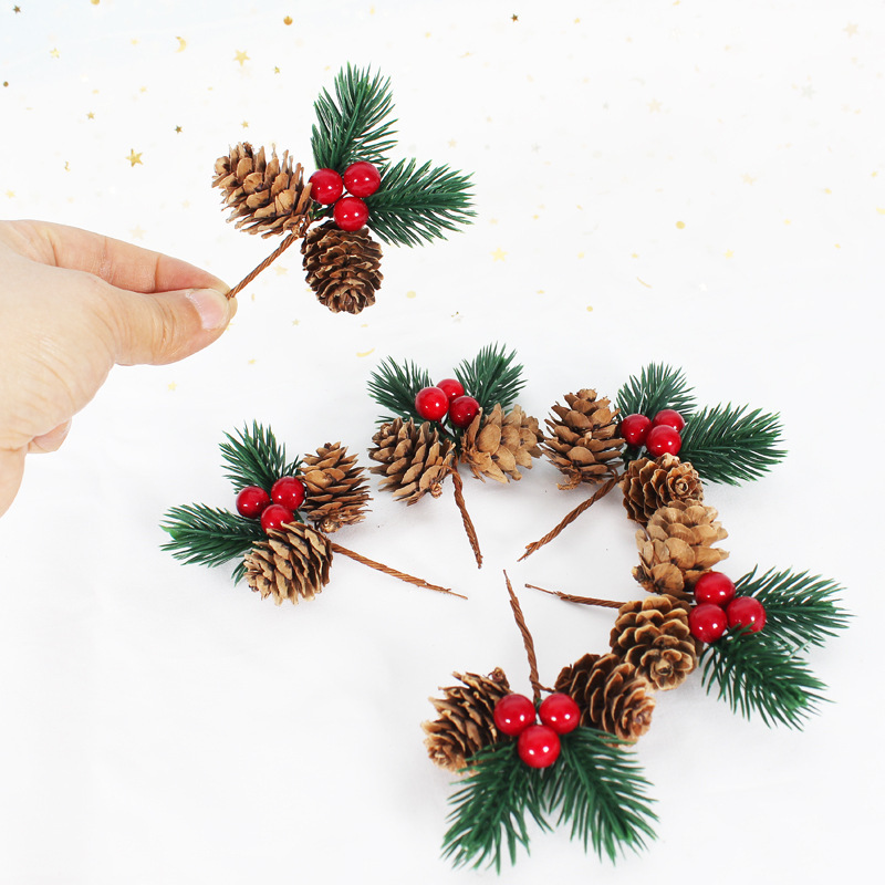 クリスマスミニクリスマスツリーアクセサリーギフトボックス装飾模擬花クリスマス装飾アクセサリー模擬松葉アクセサリー|undefined