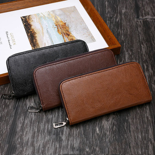 Fashion Solid Color Multi Card Men's Wallet Clutch Bag Korean Style Business Wallet Long Single Zipper Mobile Phone Bag