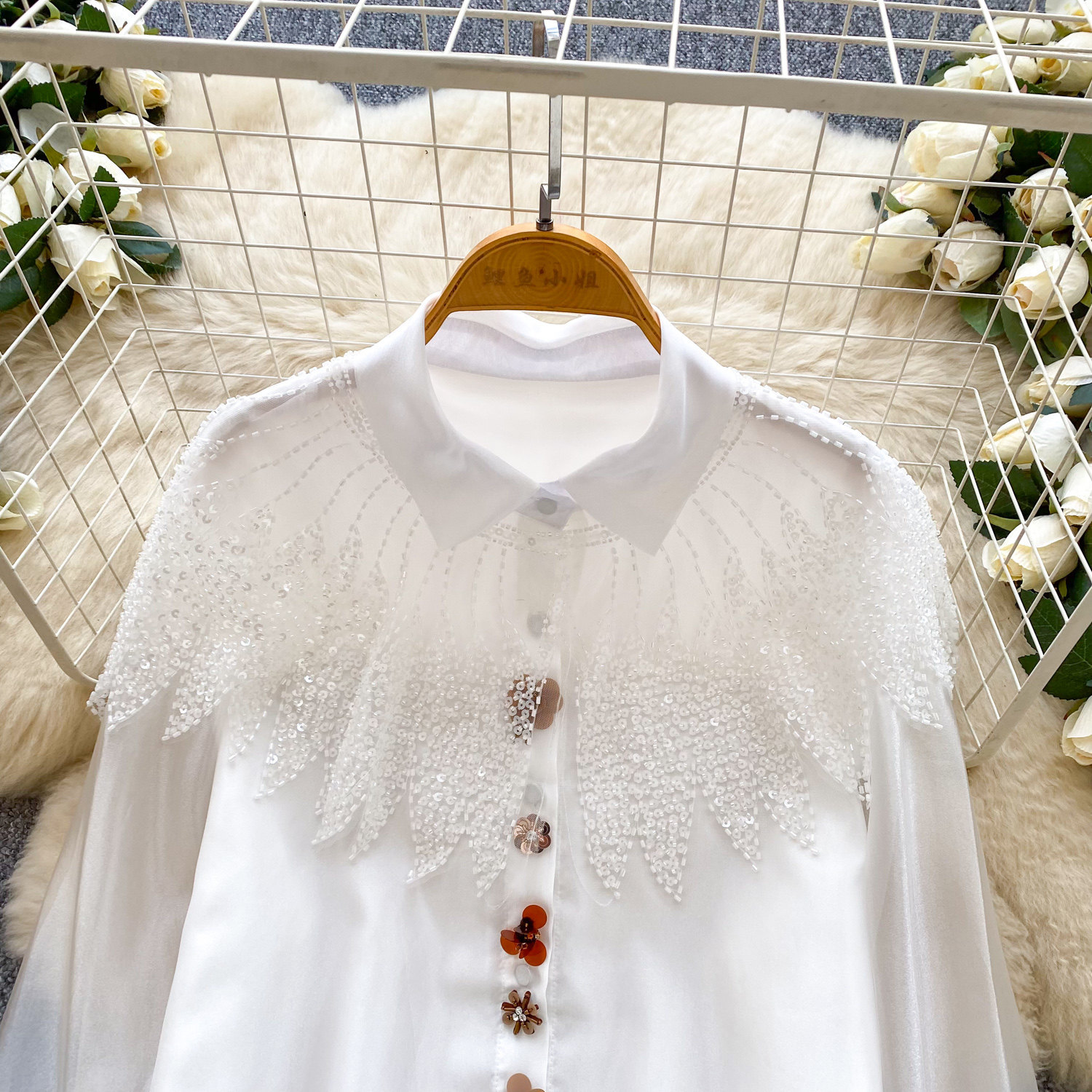 Women's Sequined Beaded Mesh Long Sleeved Shirt Loose Fitting Cardigan Elegant And Sophisticated Design for Commuting Niche_voghion.com