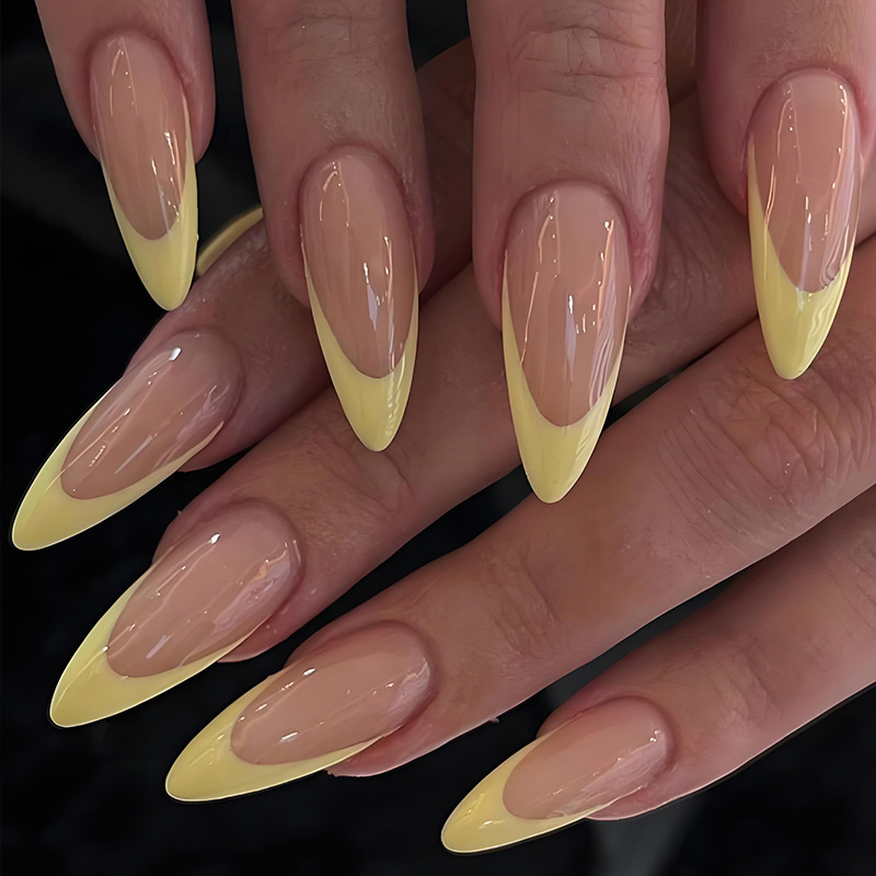 Yellow French Almond Wearable Nails High-End Red Ins Style Sweet Patch Manicure Fake Nails Finished Nails