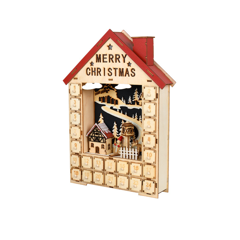 Navidad decoración de Navidad luminosa calendario de madera hecha a mano caja de tiempo decoración ventana de decoración escritorio image 6