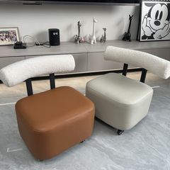 轻奢中古风复古溜溜凳换鞋凳小凳皮质免360°旋转静音