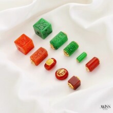 天然干青玉红玛瑙红翡四面花方块云纹隔珠diy手链项链串饰品配件