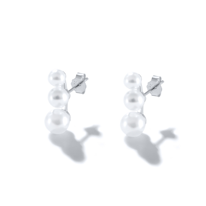 2g Weight Pearl, Zircon Inlay Material Ear Studs Classification 1 Pair Quantity Daily Occasion 925 Sterling Silver Material Geometric Pattern Women's Gender Plating, Inlay Design Simple Style Style 1 Pair 925 Sterling Silver Pearl Zircon Geometric Ear Studs 43