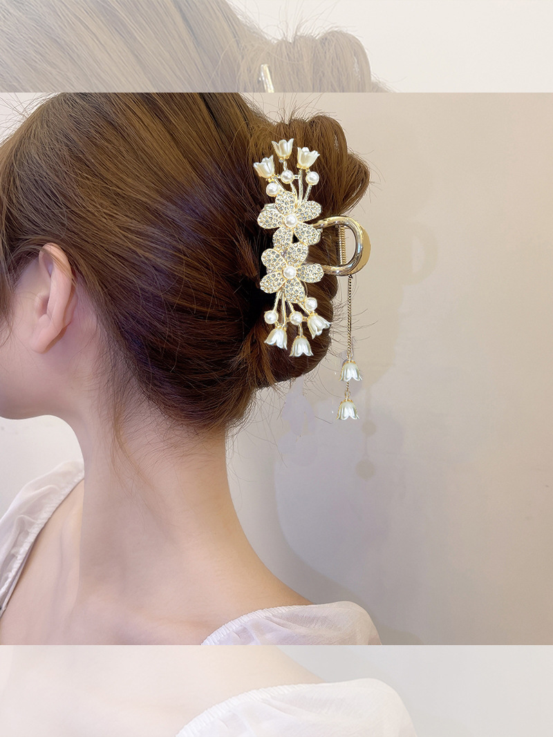 48g Weight Elegant Leaf Flower Bow Knot Metal Inlay Artificial Pearls Rhinestones Hair Claws